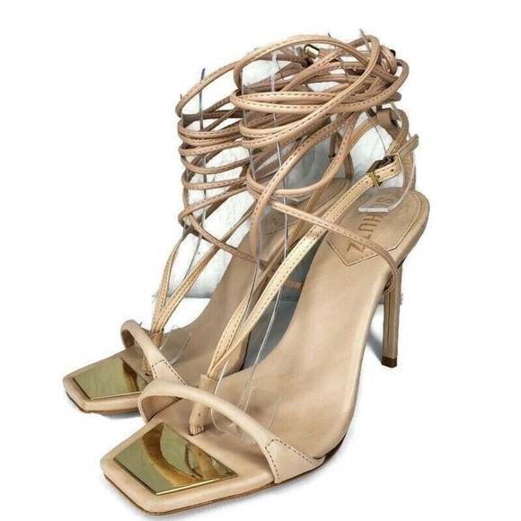 GUC SCHUTZ US 5.5B Tan Stiletto Heel Ankle Wrap Leather Stiletto Sandal Summer - Picture 14 of 15